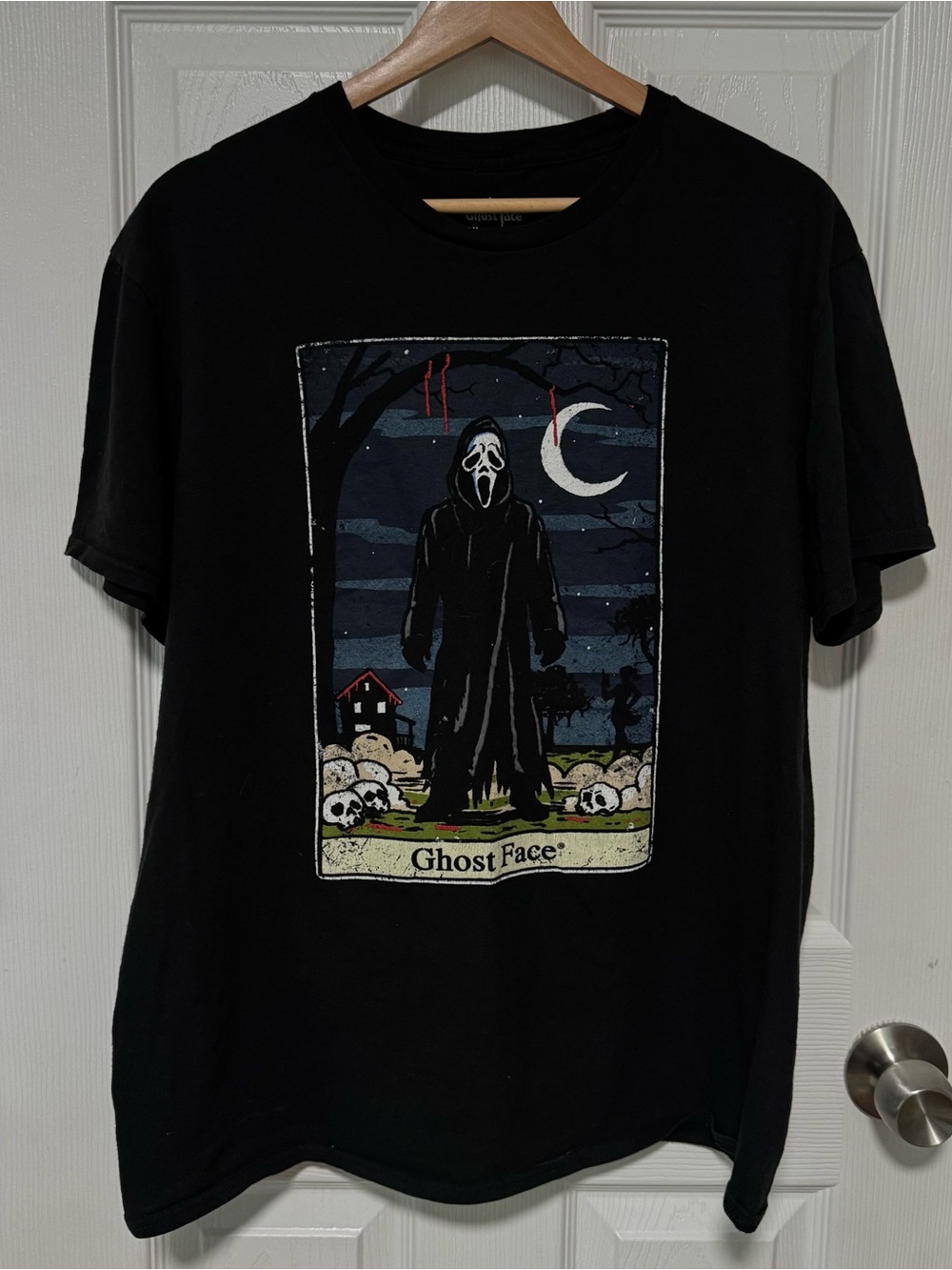 Black Ghost Face Graphic Tee tarot card t-shirt  size large